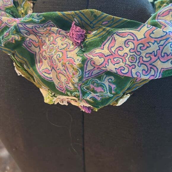 Hand Crafted head scarf hat band antique silk lace embroidered Multi floral main image 15